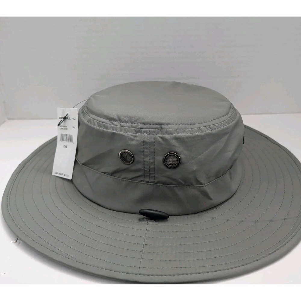 NWT O'Neill Lancaster Gray Bucket Hat Boonie Camp Hike Beach UPF 50+ Tags One Sz